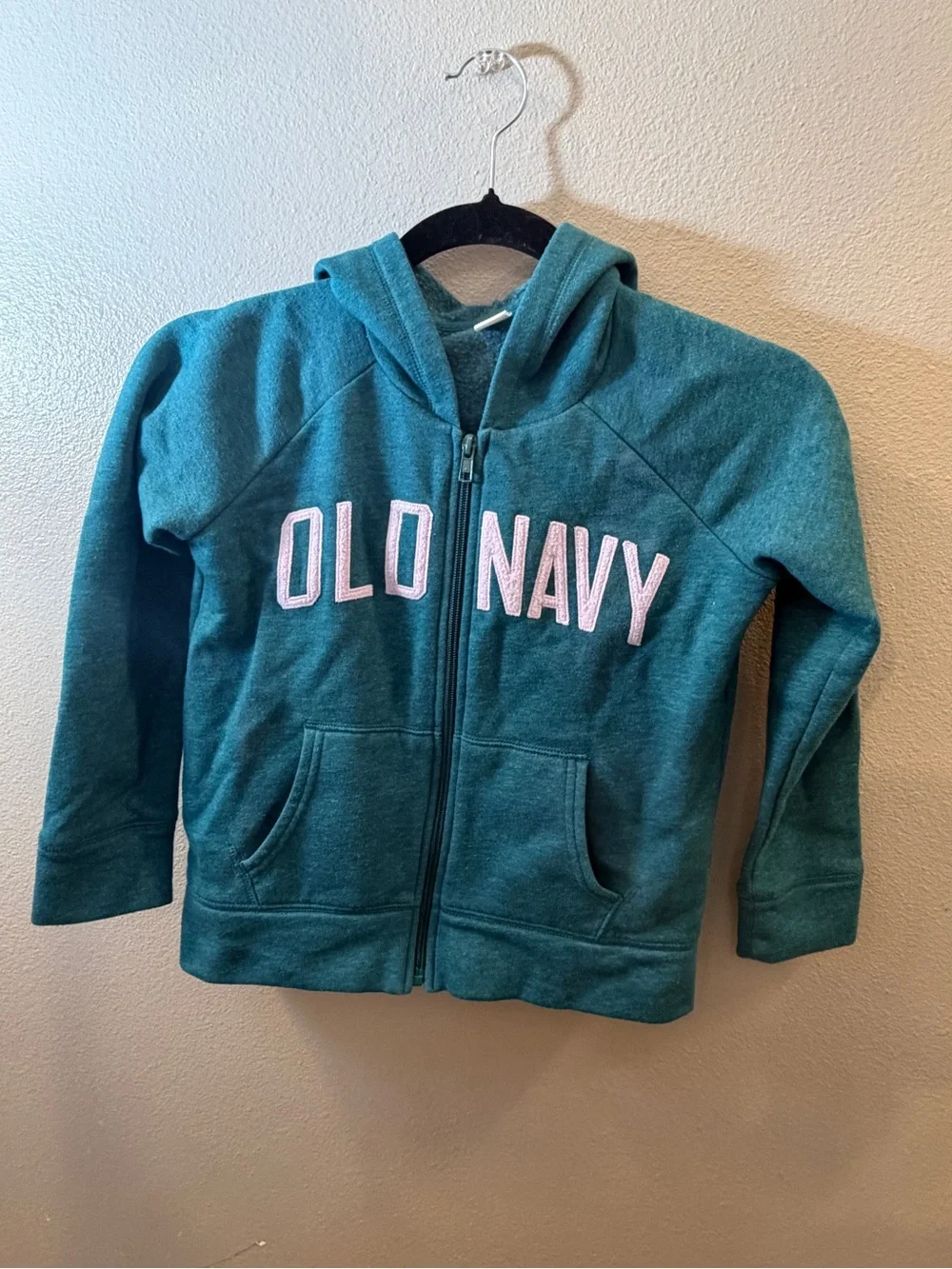 Old Navy Teal Zip-Up Hooded Sweatshirt with Pink Logo